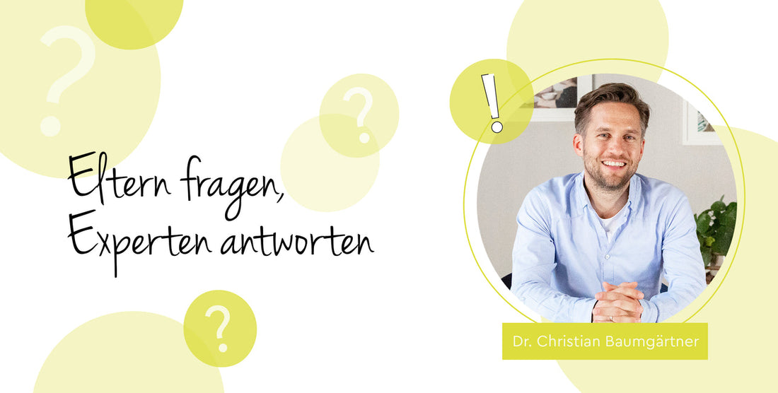 Illustration Expert Column Parents ask, experts answer with image of gynecologist Dr. Christian Baumgärtner.
